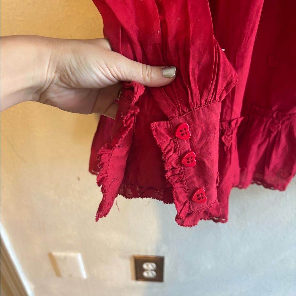 FARM Rio Crimson Ruffled Smocked-Neck‎ Blouse - Picture 6 of 6